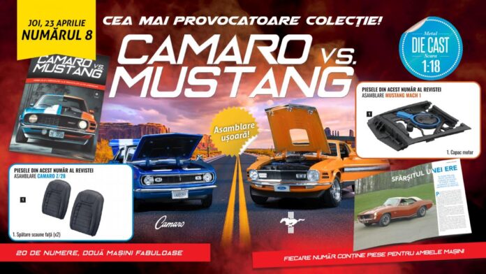 Camaro vs. Mustang – provocarea continuă: noi piese pentru cele două machete legendare, de joi la chioșcuri