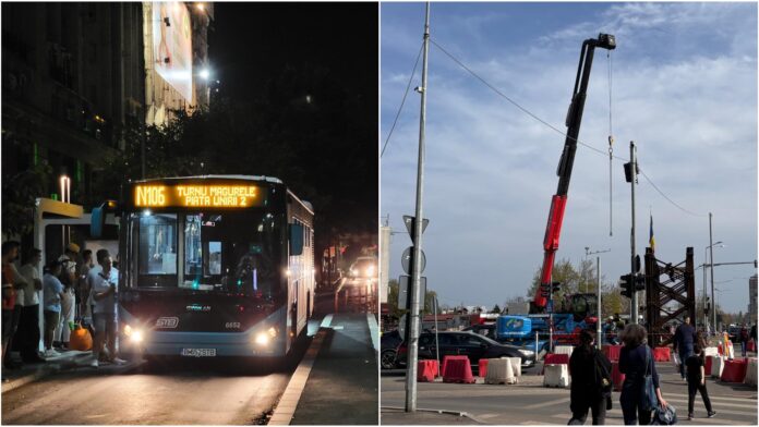 HARTA | Restricții de circulație pentru montarea ultimei bucăți de tablier de la Pasajul Apărătorii Patriei. Linia N106 va fi modificată două nopți la rând, alte 4 rute ar putea fi deviate