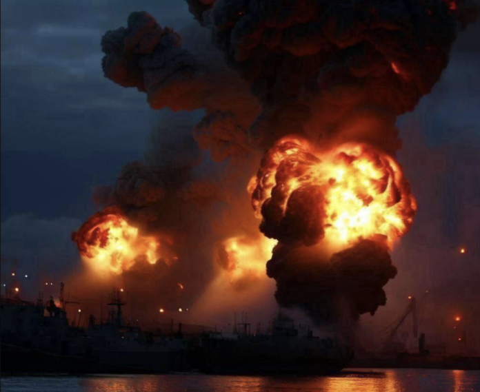 Ploaie neagră pe coasta rusă a Mării Negre, după un atac ucrainean asupra unei rafinării