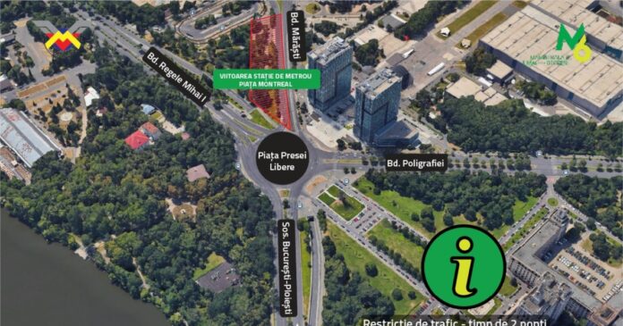 Restricții de circulație în zona pasajului Piața Presei, pentru lucrări la magistrala de metrou M6