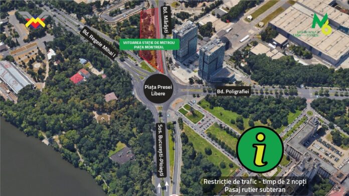 Restricții temporare de circulație în Pasajul Piața Presei Libere pentru lucrări la metrou