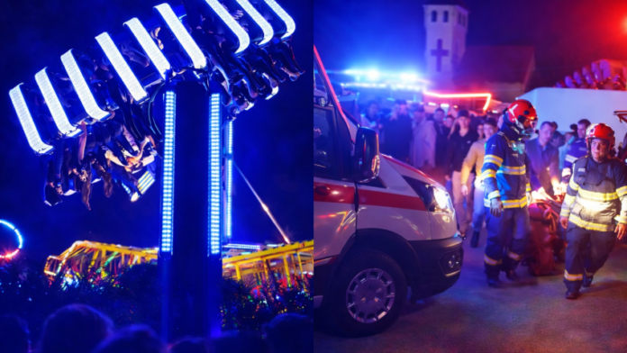 Tineri blocați cu capul în jos într-un carusel din Caransebeș, salvați de pompieri după 40 de minute