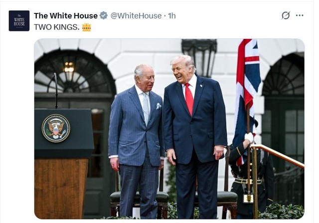 Casa Albă publică o fotografie cu Donald Trump și Regele Charles al III-lea, însoțită de textul „Doi regi”