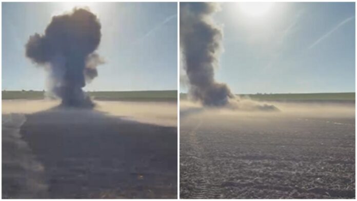 Momentul detonării încărcăturii explozive din fragmentele de dronă descoperite în Tulcea
